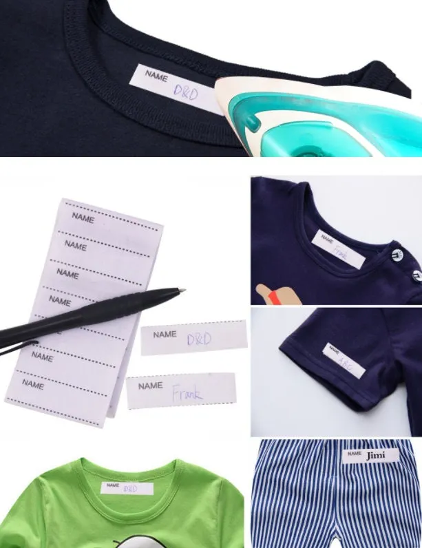 200 Pcs Iron On Labels - Custom Clothing Fabric Label Name Tag Handmade Design -Personalized Iron on Tags - Daycare Name Labels School Camps