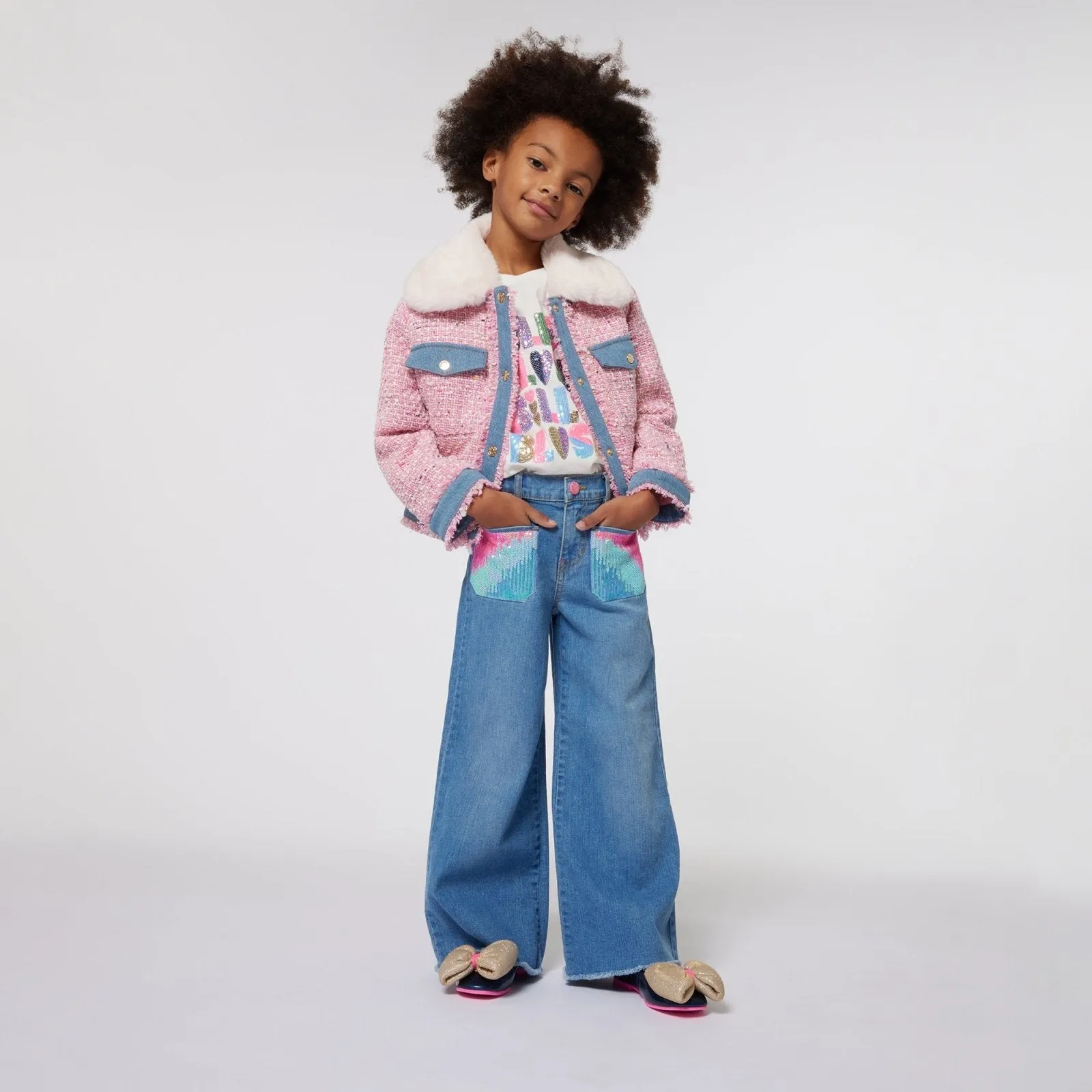 Billieblush White Sequin Logo SS Shirt