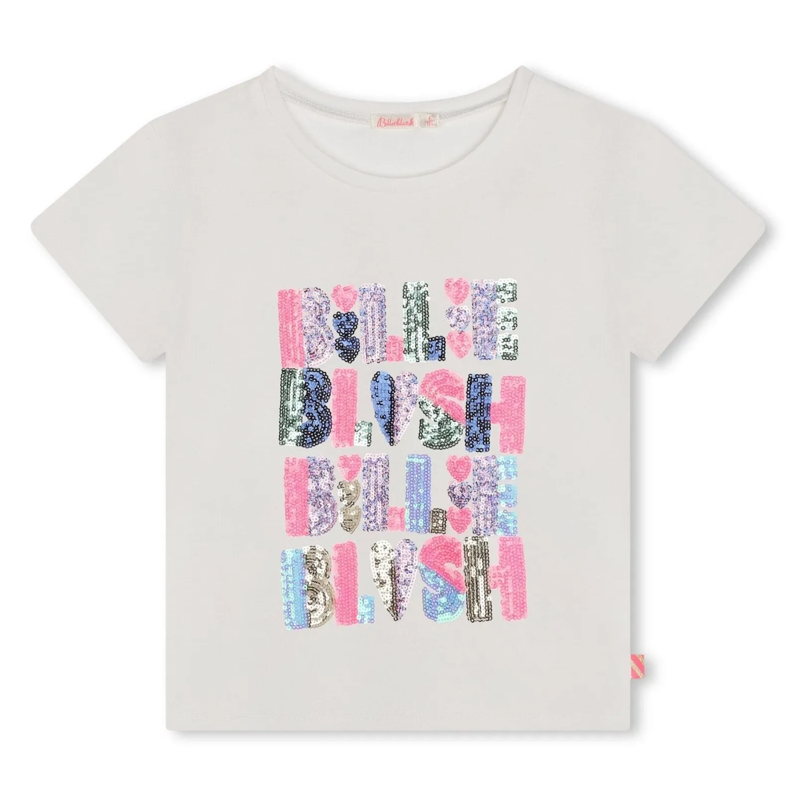 Billieblush White Sequin Logo SS Shirt