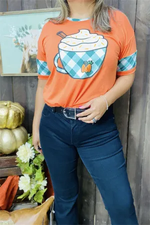 DLH9899 Orange pumpkin spice latte printed women t-shirt