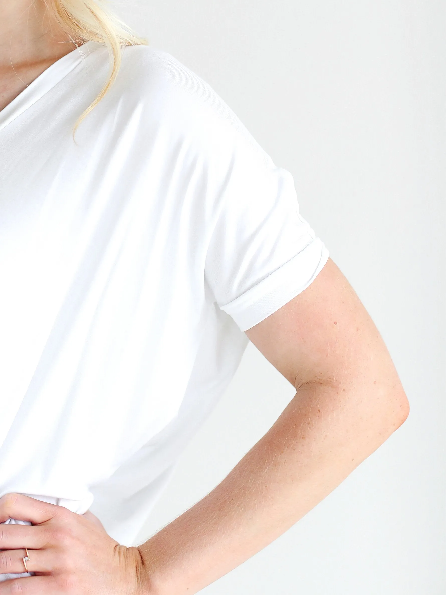 White V-Neck Short Sleeve Top